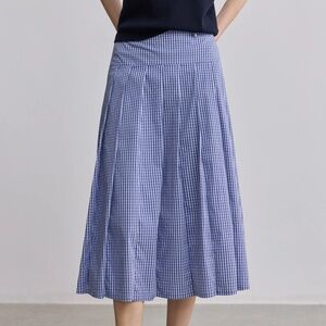 Elegant Blue Checkered Midi Skirt